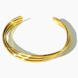 Bangle Peri'sbox Stainless Steel Solid Gold Plated Cross Open Bracelets For Women Minimalist Twist Wide Cuff Bangles Jewellery