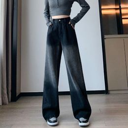 Women's Jeans 2023 Women Black Denim Pants Loose Tight High Waist Straight Cylinder Wide Legs Student Oversize 80 To 200 Pounds Can Wear