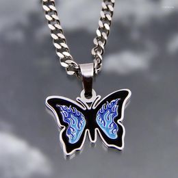 Pendant Necklaces Y2K Egirl Punk Colourful Flame Butterfly Necklace For Women Unisex Hip Hop Vintage Animal Charm Fashion Jewellery