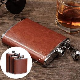 Hip Flasks 6/7/8 Oz Luxury Pocket Flask Brown Leather Covered Portable Stainless Steel For Alcohol Whiskey Gift