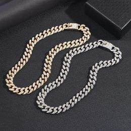 Chains Flatfoosie Miami Curb Cuban Chain Necklace For Women Men Gold Silver Colour Iced Out Paved Rhinestones Rapper Jewelry288C
