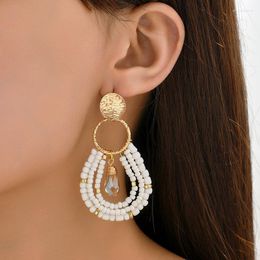 Dangle Earrings Rice Bead Water Drop Multilayer White Fashion Hand Knitting Bohemia Alloy Simple Geometry Beaded