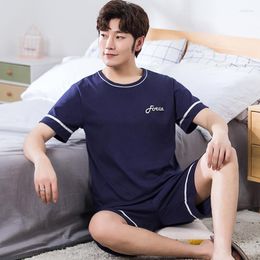 Men's Sleepwear Pyjamas Set Summer Loose Leisure Elastic Waist Men Cotton Short Sleeve Nightwear Top Pant Outwear4XL