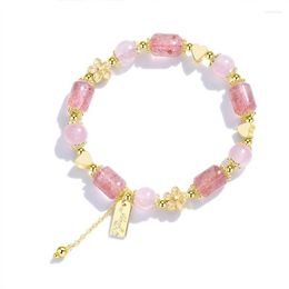 Charm Bracelets Sweet Strawberry Crystal Peach Blossom 3D Love Heart Girl Bracelet