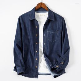 Men's Casual Shirts Spring Thin Light Blue Denim Shirt Modal Fabric Long Sleeve Jeans Black Dark Male Brand Clothes