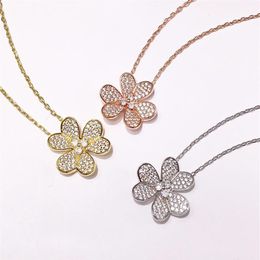 Fashion Jewelry Whole Exquisite rose gold silver Copper Micro Pave Full Diamond sane hua Necklace for woman3190