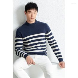Men's Sweaters Autumn Knitwear Wool Round Neck Striped Contrast Colour Long Sleep Pullover Simple Casual Men Sweater