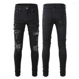 Men's Jeans 2023 High Quality Men Street Trendy Brand Denim Black Streetwear Stretch Skinny Y2k Destroyed Beggar Patch Pants Wholesale