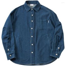 Men's Casual Shirts Japanese Autumn And Winter Indigo Texture Fabric Denim Shirt Fashion Solid Colour Long Sleeve Loose Wash Jacket