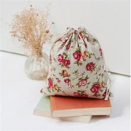 Rose Linen Gift Bags 8x10cm 9x12cm 10x15cm pack of 50 Birthday Party Wedding Makeup Jewellery Drawstring Pouch2432