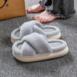 Womens Slippers Band Soft Plush Fleece Slippers pink grey House Indoor Or Outdoor Mop Open Toe House Shoes Fixed Shoe Shape size 36-41