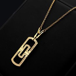 Europe America Fashion Style Lady 316L Titanium steel B Letter 18K Plated Gold Long Necklaces With Hollow Out Full Diamond Pendant308l