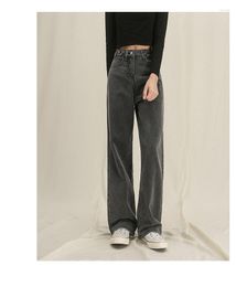 Women's Jeans 2023 High Waisted For Women Denim Joggers Pants Mom Trousers Lace Up Button Full Length Straight Fashion Grey