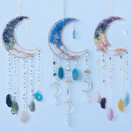 Wall Stickers Crystal Stone Rainbow Catcher Tree Of Life Moon Dream catchers Colour 7 Chakra Gemstone Reiki Healing Natural Hangings 230928