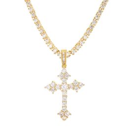 Hip Hop Iced Out Cross Pendant Necklace Gold Silver Colour Plated Micro Paved Zircon Gold Chain for Women1902