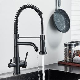 Kitchen Faucets Matte Black Filtered Faucet Water Tap Purifier Dual Sprayer Drinking 360 Rotation Purification Mixer