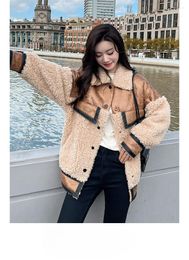 Women's Fur Women Casual Fashion Lamb Faux Overcoat Fluffy Cosy Loose Patchwork Outerwear Female Winter Thicken Warm Jacket 2023 B12