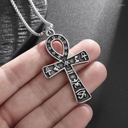 Chains Ancient Egyptian Symbol Ankh Eye Of Horus Cross Pendant Stainless Steel Necklace For Men Women Prayer Amulet Jewelry Gift