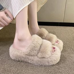 Slippers Winter 2023 Women Flat Bottom Females Warm Short Plush Fashion Open Toe Ladies Shoes Casual Women's Large Size