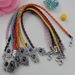 Whole - 100Pcs Mixed Leatheroid Braided Fatima Hand Kabbalah Hamsa Evil Eye Charms Bracelets271t