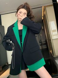 Women's Suits European Style Black Blazer Women Long Sleeve Jacket Office Lady Loose 2023 Fashion Spring Autumn V-Neck Clothes