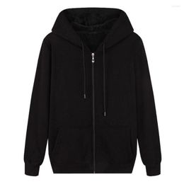 Men's Hoodies Men Coat Thick Warm Hooded Winter With Zipper Drawstring Pockets Elastic Cuff Casual Loose Fit Solid Color