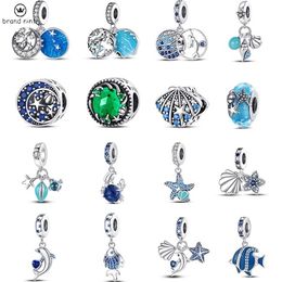 925 silver for women charms jewelry beads Blue glass bead pendant ocean series