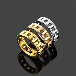 Europe America Fashion Style Men Lady Women Titanium Steel Hollow Out Engraved T Initials Rings US6-US9 3 Color254e