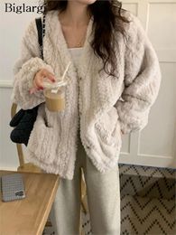 Womens Jackets Autumn Winter Furry Coats Women Korea Style VNeck Fashion Ladies Casual Loose Long Sleeve Woman 230928