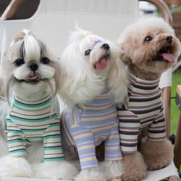 Dog Apparel Autumn Winter Pet Clothes Stripe Waffle Home Long Sleeve Cat Comfort Casual Undercoat