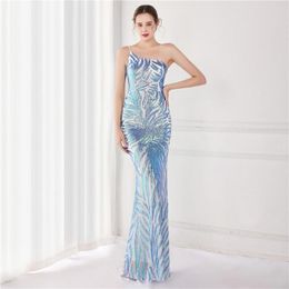 Party Dresses Glitter Flower Print Luxury Evening For Women 2023 Sexy One Shoulder Spaghetti Strap Long Mermaid Dress Gala Femme