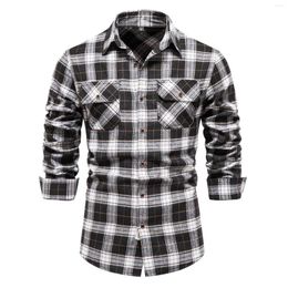 Men's Casual Shirts Long Button Down Shirt Mens Pocket Fashion Plaid Sleeve Loose Fit Top
