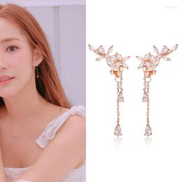 Dangle Earrings Fashion Women Korean TV Star CZ Zircon Flower Drop Elegant Water Long Wedding Party Jewelry Gifts