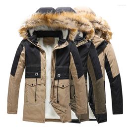 Men's Down 2023 Winter Men Fleece Warm Coats Brand Mens Casual Patchwork Long Parka Jacket Male Thicken Hooded Parkas Overcoat 4XL