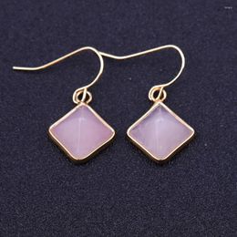 Dangle Earrings FYSL Light Yellow Gold Colour Rhombus Shape Rose Pink Quartz For Women Malachite Stone Jewellery