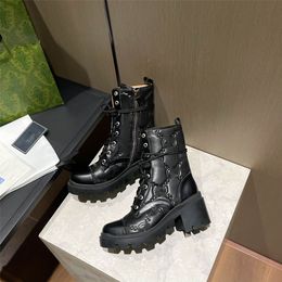 Luxuriöse Damen-Stiefeletten, Matelasse-Schnürstiefel, Doppel-G-Wanderstiefel aus Leder, Martin-Stiefel, klassische flache Stiefeletten