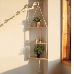 Floating Shelves Wood Stand Boho Home Decor Corner Shelf Living Room Bedroom Wall Hanging Decor Triangle Shelf Display Stand