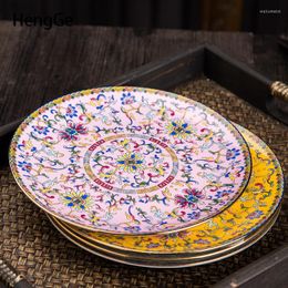 Plates Chinese Ceramic Golden Stroke Enamel Decorative Porcelain Dinner Plate Steak Pasta Dishes Restaurant Serving Tray