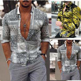 Men's Casual Shirts 2023 Autumn European And American Men's Clothing Printed Shirt Cardigan Long-sleeved Men