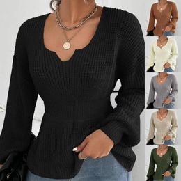 Women's Tanks Women's Fashion V-Neck Pullover Shirt Solid Color Long Sleeve Ruffle Waist Autumn GraphicBasic Witch Tops