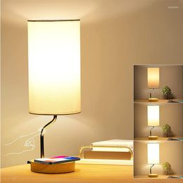 Table Lamps Bedside Wireless Charge With 2USB Port Rechargeable Lamp Fabrics Lampshade For Room Decoration Bedroom Light Fixture