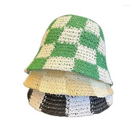 Berets 2023 Women's Hat Plaid Straw Bucket Patchwork Sun Visor Crochet Ladies Cap For Women Wholesale Beach Caps