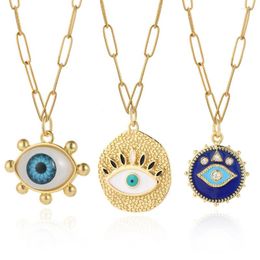 Pendant Necklaces Greek Evil Blue Eye Necklace For Women Gold Colour Turkish Woman's Punk Long Chains Stainless Steel Link Collar Choker