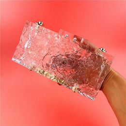 New Come Transparent Ice Cracked Lady Acrylic Clutch Bag Handbag Crystal Clutch Bags Bucket Bag Transparent Dinner Bags Fashion Ev190J