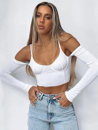 Women's T Shirts SVOKOR Top Sexy Low Cut Backless Long Sleeve T-Shirt Double Shoulder Zipper Exposed Navel Solid Casual