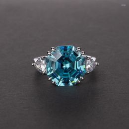 Cluster Rings 925 Sterling Silver Made Moissanite Aquamarine Gem Wedding Engagement Platinum Ring Jewellery Gift Wholesale