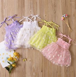 Girl Dresses Baby Girls Casual Princess Dress Floral Printed Pattern Boat Neck Tie Up Slip Bowknot Tulle Birthday