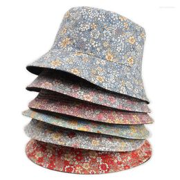 Berets Bucket Hats For Women Daisy Two-sided Multifunction Cute Adult Girl Cap Flower Print Casual Outdoor Street Summer Sunblock