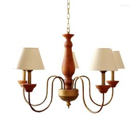 Chandeliers Vintage Solid Wood Chandelier Lighting Retro Art Lights Nordic Rural Ceiling Japanese Forest House Led Lamp