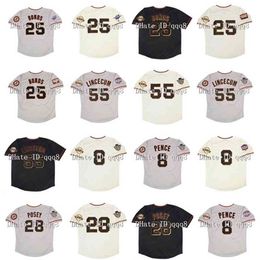 qqq8 Air01 2002 Retro 25 Barry Bonds Jersey 55 Tim Lincecum 8 Hunter Pence 28 Buster Posey 2010 2012 WS Patch 2007 All Star Vintage Baseball Jerseys